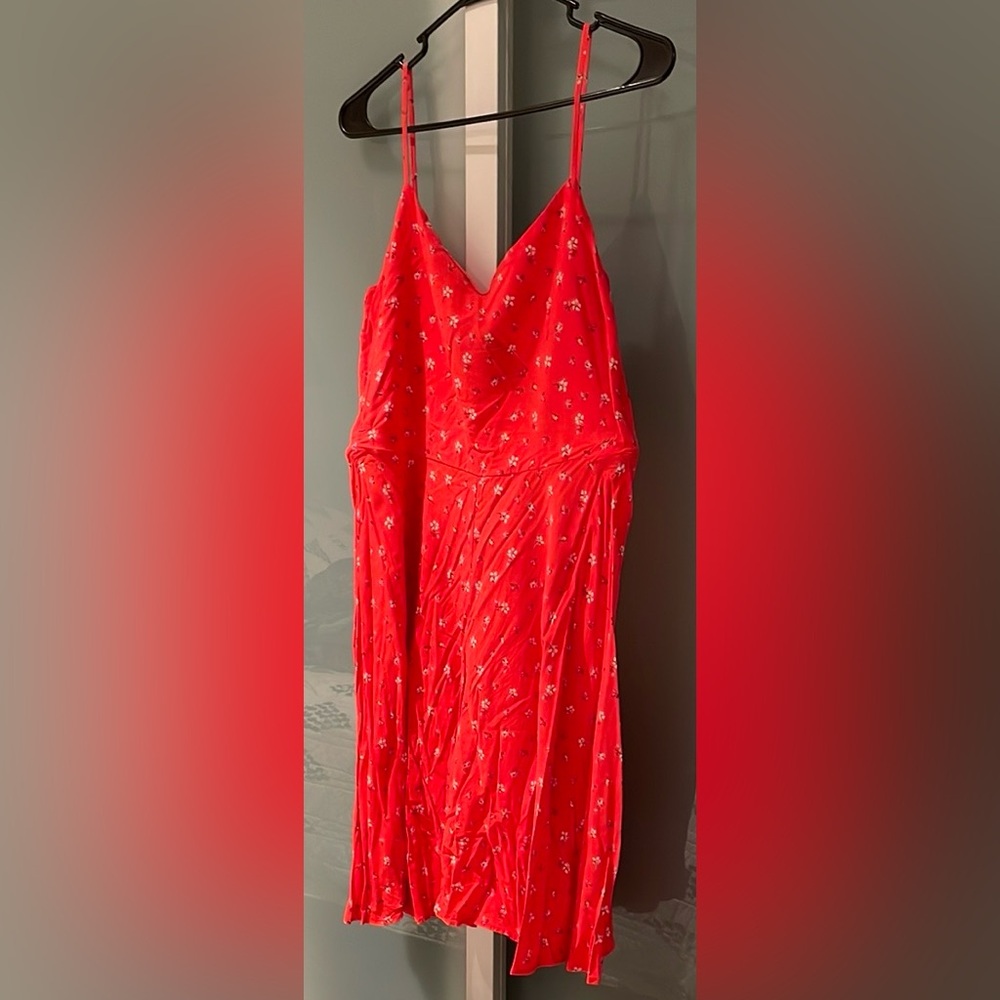 Reddish-Orange Floral Spaghetti Strap Dress